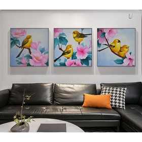 File tranh bộ 3 hoa và chim vẽ tay - OP15612714