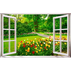 File tranh cửa sổ phong cảnh vườn hoa tulip - CS0002