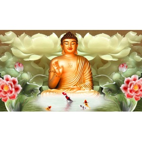 File tranh tượng Phật Như Lai bên hồ sen ngọc - PH0006
