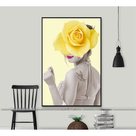 File tranh chân dung cô gái và hoa hồng vàng - HG1077