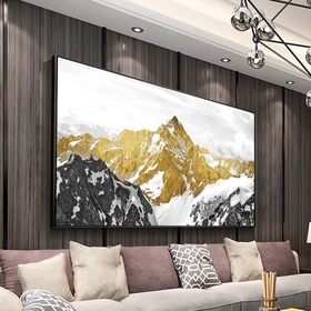 File tranh sơn dầu phong cảnh núi đá đen vàng - B040