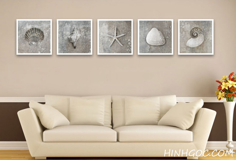 File tranh ốc sò sao biển màu xám nghệ thuật - HG5000