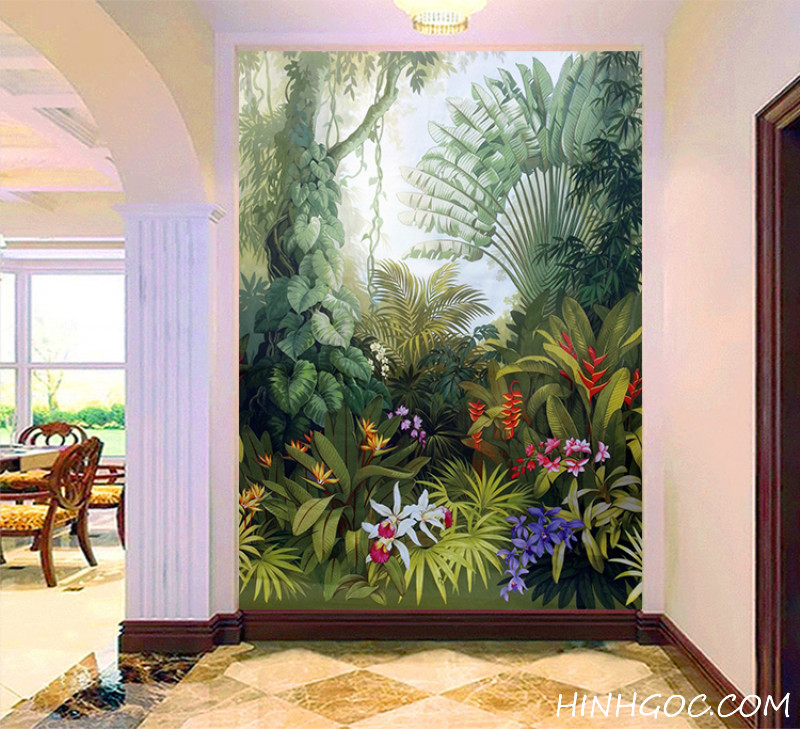 File tranh tường lá cây rừng nhiệt đới - HG1018