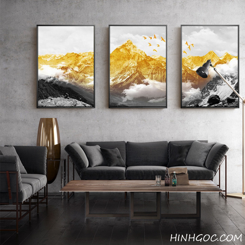 File tranh phong cảnh hiện đại núi tuyết vàng - HG1033