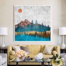 FIle tranh sơn dầu phong cảnh núi rừng hoàng hôn - HG1058