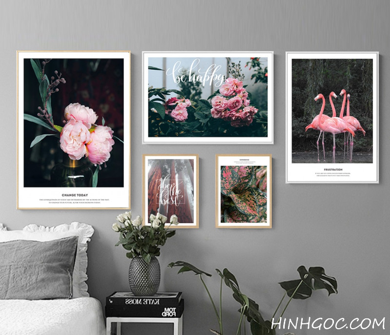 FIle tranh bộ 5 bức kết hợp hồng hạc và thiên nhiên - HG508