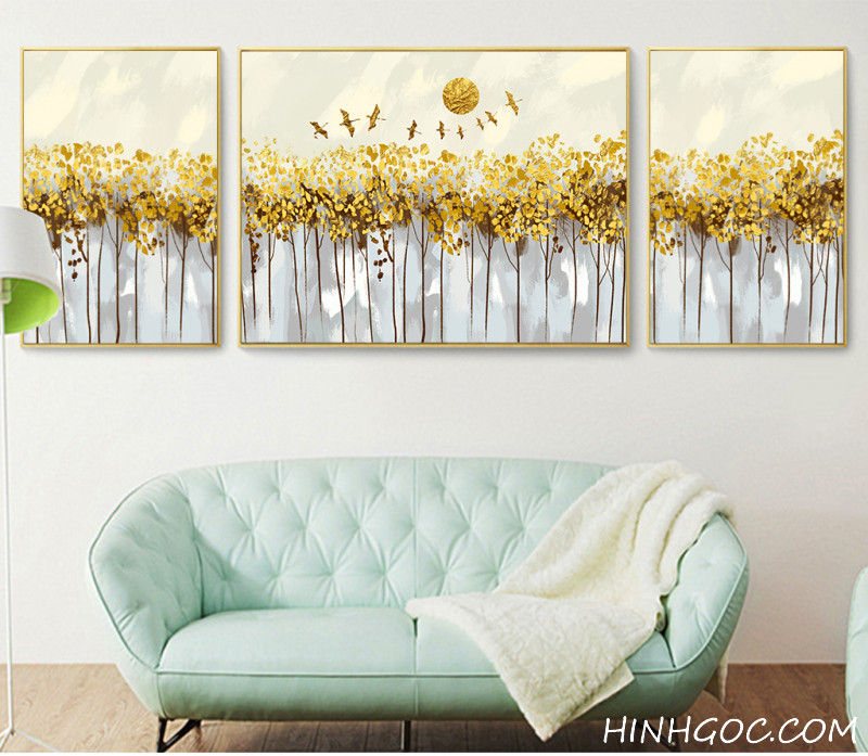 File tranh sơn dầu trừu tượng rừng cây lá vàng - HG140