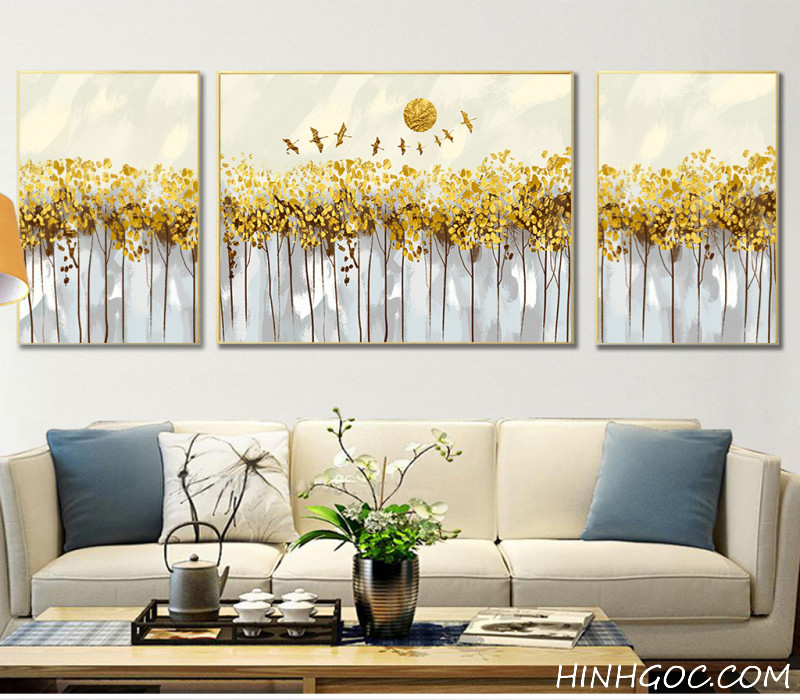 File tranh sơn dầu trừu tượng rừng cây lá vàng - HG140
