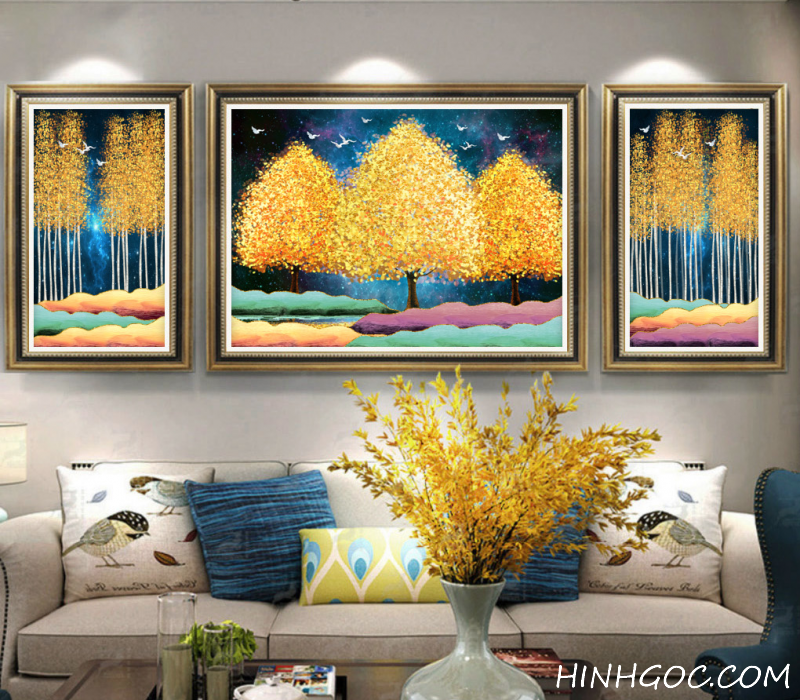 File tranh sơn dầu phong cảnh rừng cây lá vàng - HG3026
