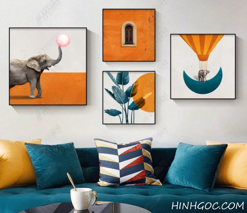 File tranh trang trí kết hợp voi và màu cam hiện đại - HG407