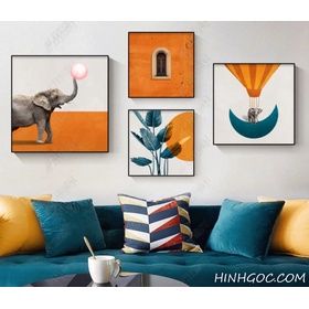 File tranh trang trí kết hợp voi và màu cam hiện đại - HG407