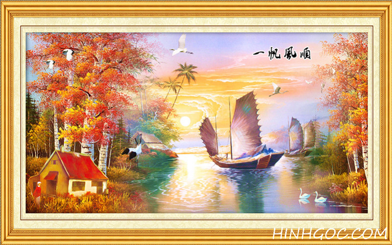 File tranh sơn dầu phong cảnh thuận buồm xuôi giớ - HG172