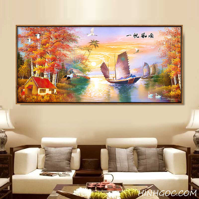 File tranh sơn dầu phong cảnh thuận buồm xuôi giớ - HG172