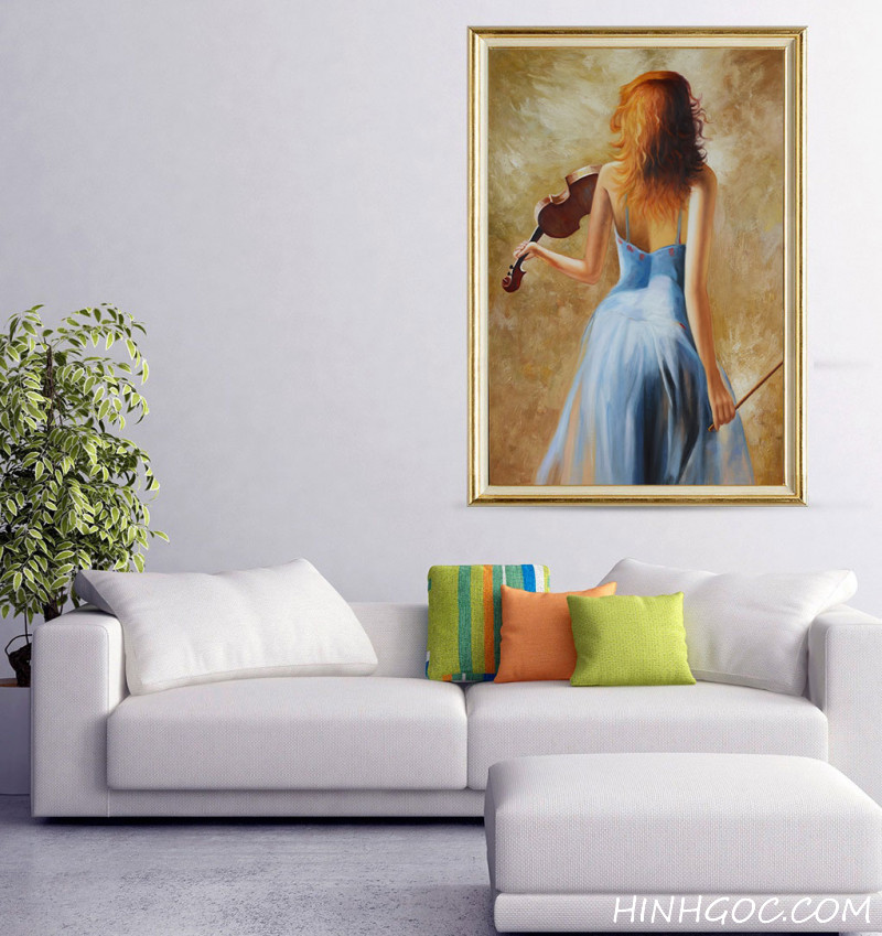 File tranh sơn dầu thiếu nữ chơi đàn violin - OP18921149