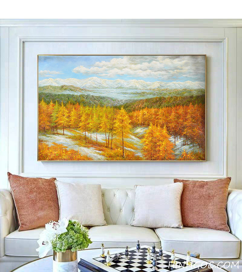 File tranh sơn dầu phong cảnh rừng cây lá vàng - OP16668323