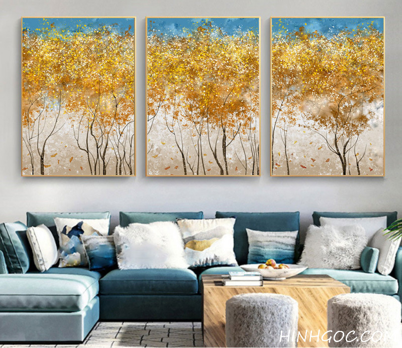 File tranh sơn dầu rừng cây lá vàng trừu tượng - OP23475418