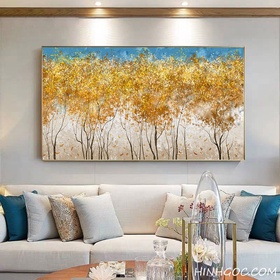 File tranh sơn dầu rừng cây lá vàng trừu tượng - OP23475418