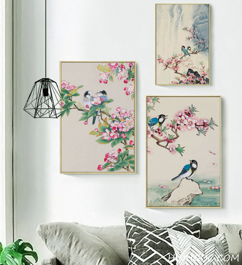 File tranh hoa và chim đôi trang trí phòng ngủ - OP16864086
