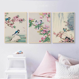 File tranh hoa và chim đôi trang trí phòng ngủ - OP16864086