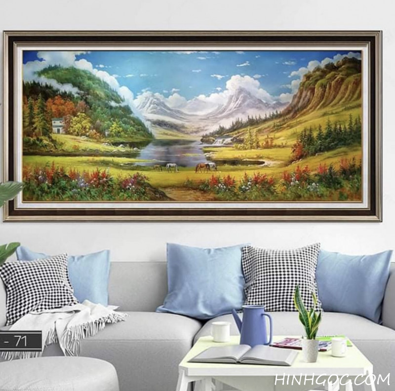 File tranh sơn dầu phong cảnh núi đồi - OP17066545